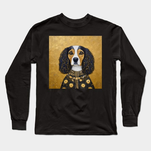 Gustav Klimt Style Beautiful Girl Dog in Black and Gold Jacket Long Sleeve T-Shirt by bragova